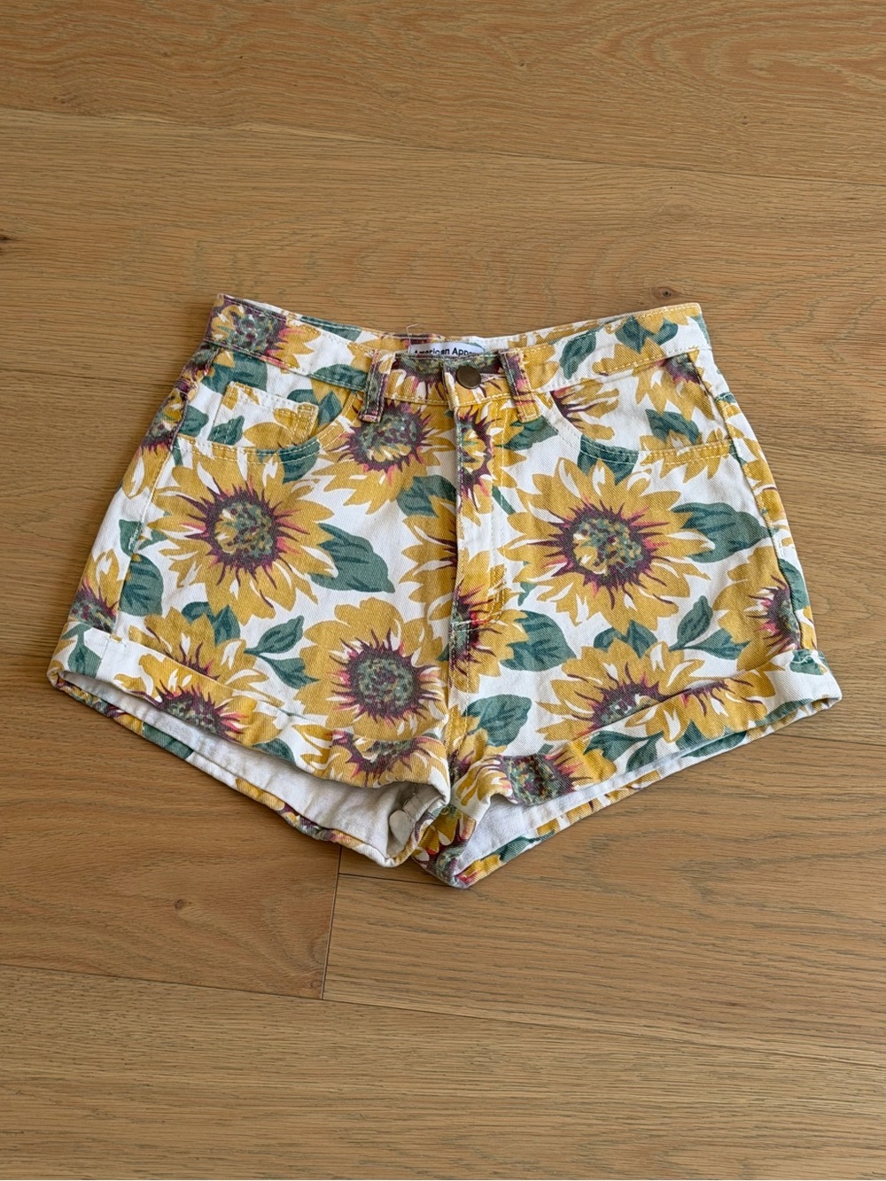 Sunflower Print High-Waist Shorts